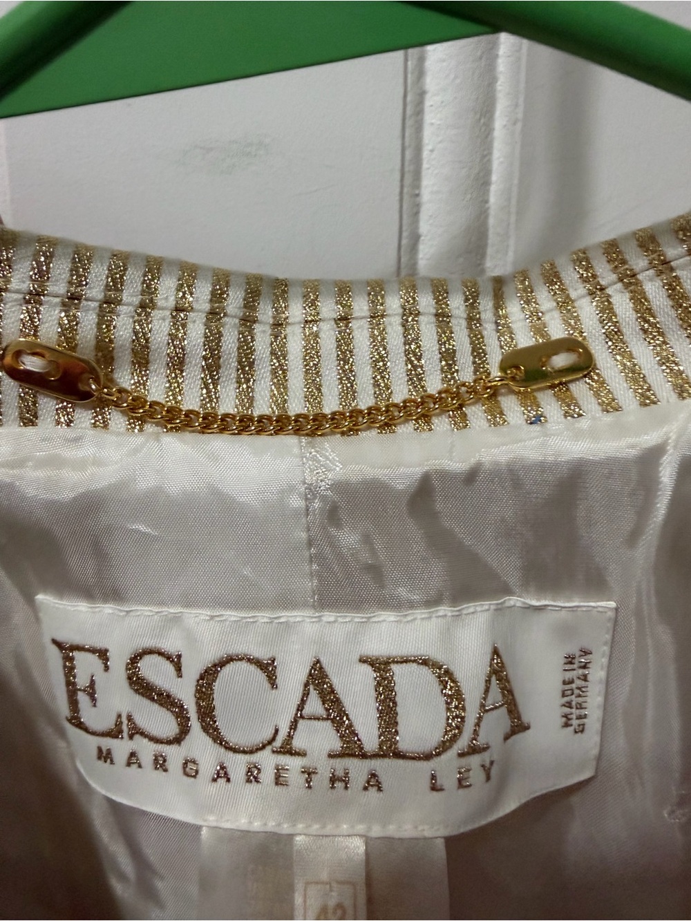 Vintage ESCADA Margaretha Ley Gold Metallic Stripe Double Breasted Blazer 42 - Picture 10 of 12